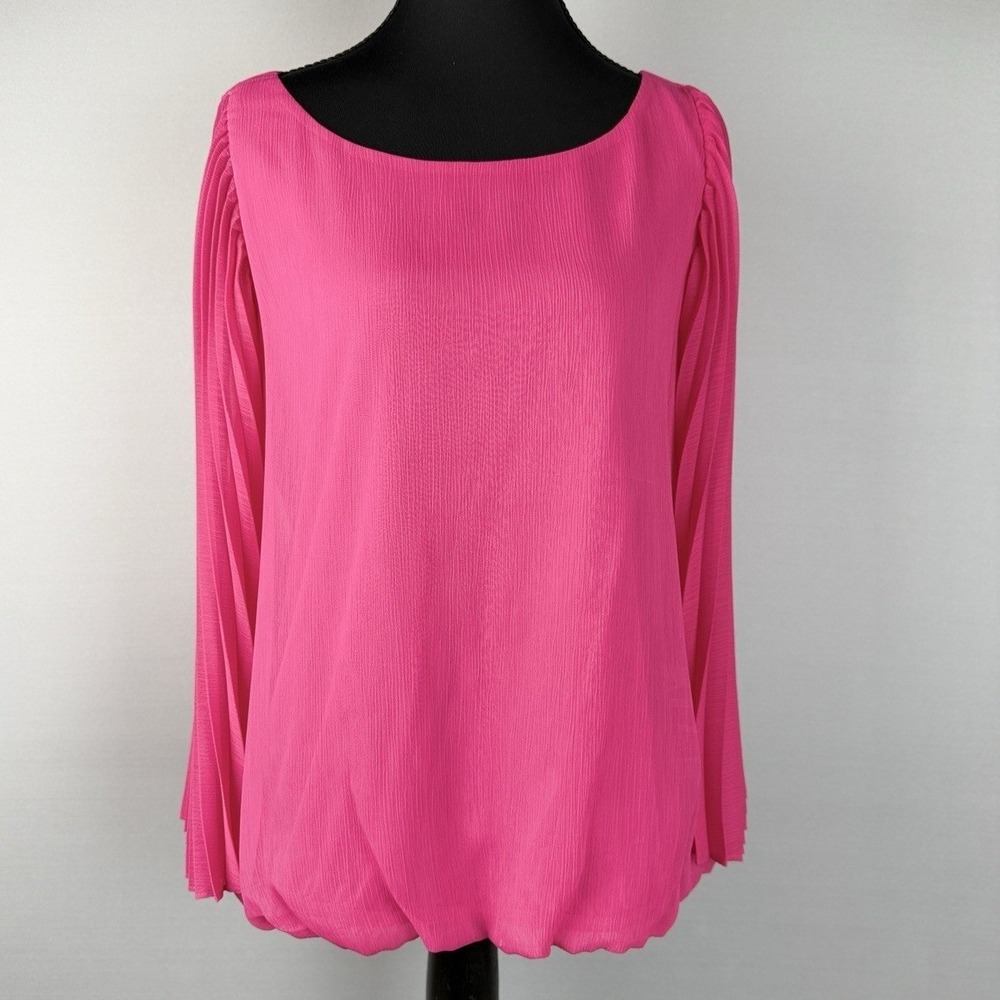 Alfani Pink Scoop Neck Pleated Sleeve Blouse Women's Size‎ 8